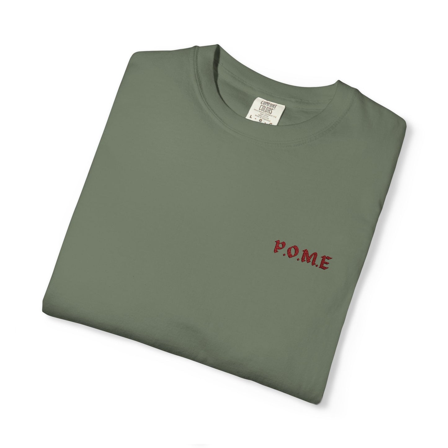 P.O.M.E. Embroidered Logo T-Shirt – Grey Edition with Red Stitch (Unisex Streetwear Statement)