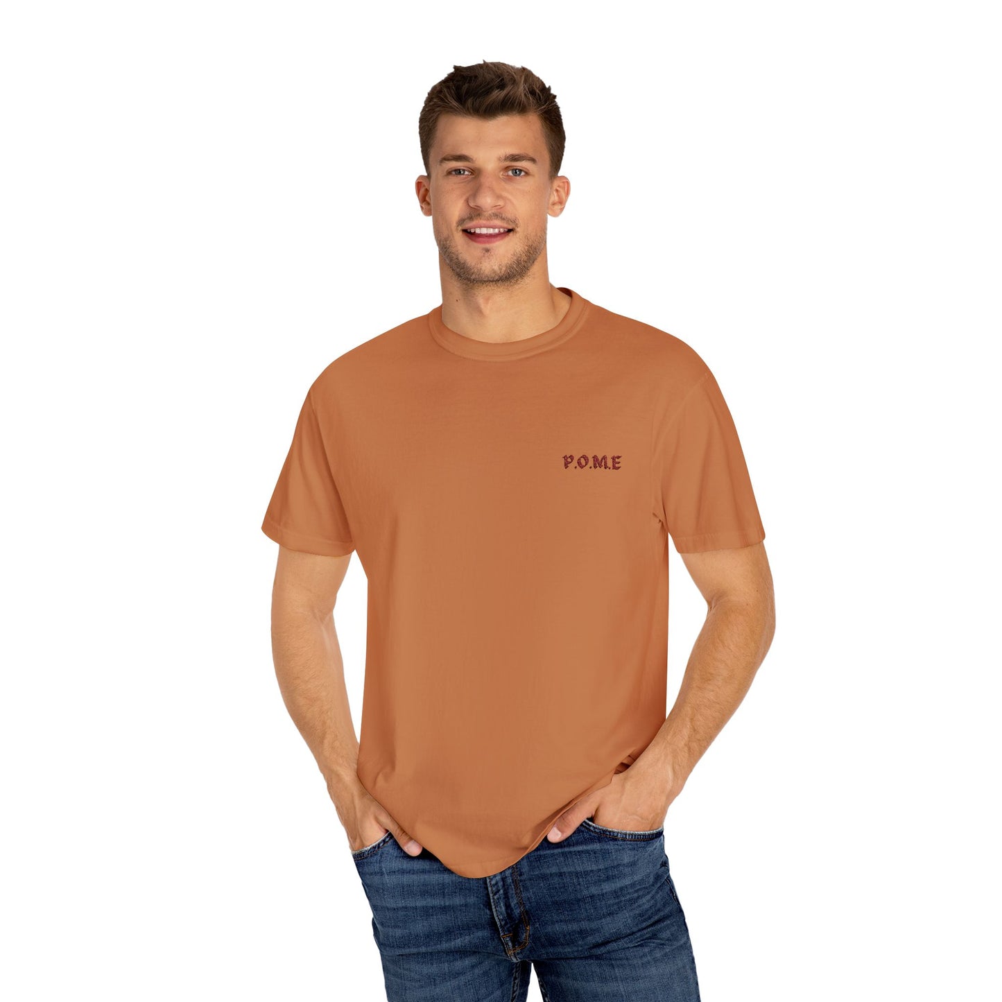 P.O.M.E. Embroidered Logo T-Shirt – Sandstone Tan Edition (Unisex Streetwear Essential)