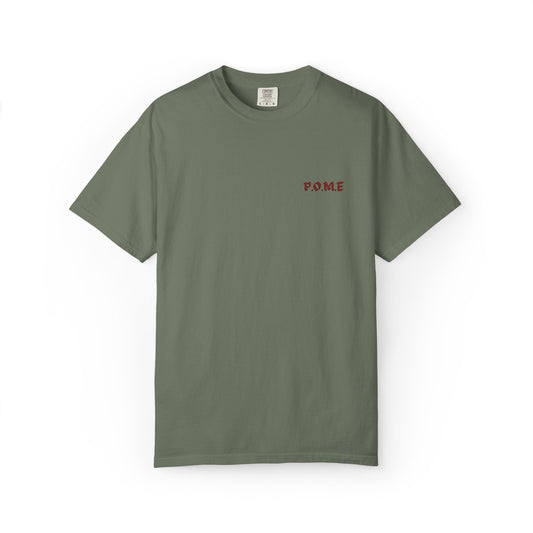 P.O.M.E. Embroidered Logo T-Shirt – Grey Edition with Red Stitch (Unisex Streetwear Statement)